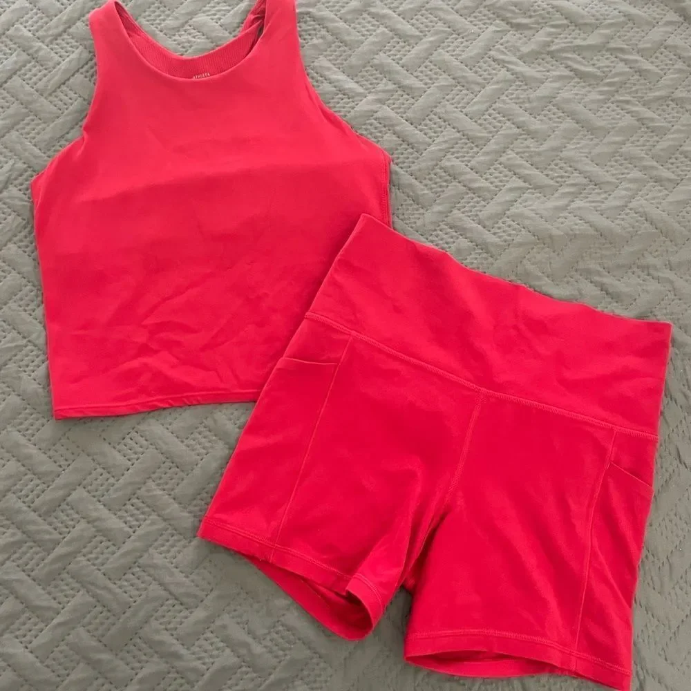 Red Athleta Matching Workout Set
